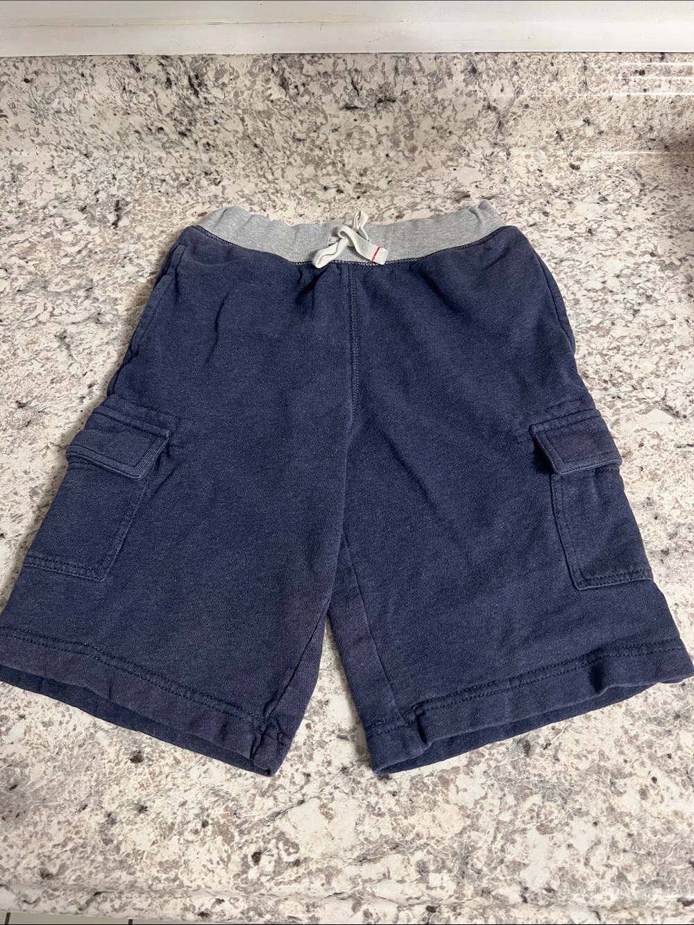 Hanna Andersson Navy Cargo Knit Shorts with Drawstring Gray Waistband